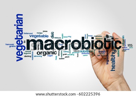 Macrobiotic word cloud concept on grey background