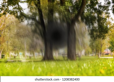 Macular degeneration (AMD or ARMD)- is a medical condition which may result in blurred or no vision in the center of the visual field. It's the leading cause of blindness. Diagnosis in Opthalmology. - Shutterstock ID 1208382400