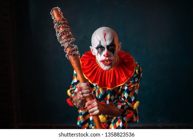 Mad Bloody Clown With Baseball Bat