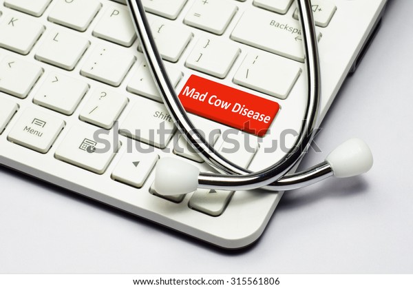 Mad Cow Disease text, stethoscope lying down on
the computer keyboard