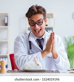 Mad Crazy Doctor Preparing To Eat Rabbit