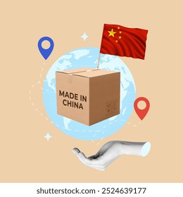 Made in China, Cardboard boxes, Chinese flag, Conveyor, China, Chinese culture, Freight forwarding, Shipping, International, Factory, Make, Merchandise, Business, Manufacture, Industry, Retail - Powered by Shutterstock