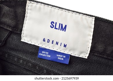 Made In India And Slim Tag In Jeans, Size Tag On Cloth