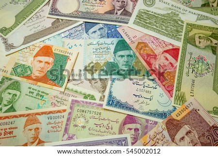 Made the Pakistani Rupee (PKR) banknotes from Pakistan as background