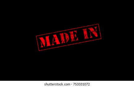 made in rubber stamp red on a black background country