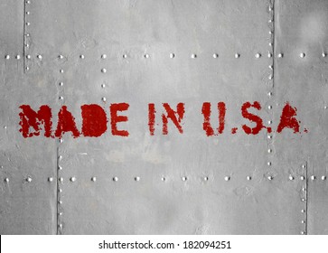 Made In USA. Red Label On Gray Metal Hull