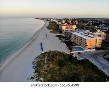 Madeira Beach, Florida, U.S.A - September 29, 2019 - The Aerial View Of The Beach And Waterfront Resorts Hotel During Sunrise