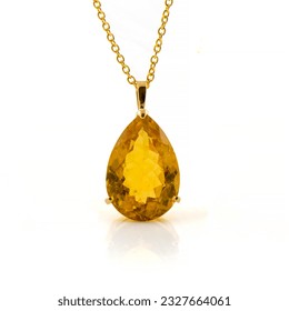 Madeira Citrine Necklace from Yellow Gold. Yellow Gold Necklace with Natural Gemstone. Yellow Gemstone Citrine.  - Powered by Shutterstock