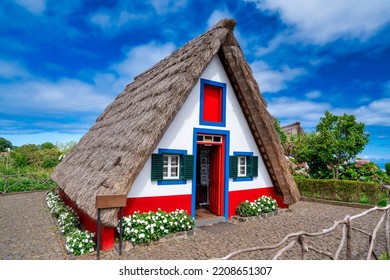 Madeira Island Rural Traditional House Village Landscape, Portugal. City Of Santana On A Beautiful Sunny Day.