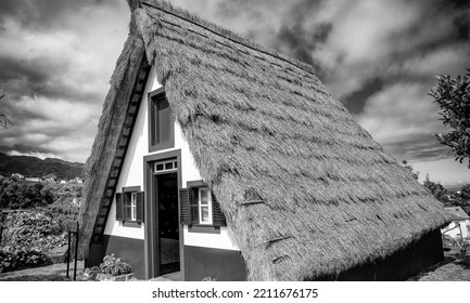 Madeira Island Rural Traditional House Village Landscape, Portugal. City Of Santana On A Beautiful Sunny Day.