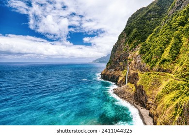 Madeira Wild Coast with Waterfall view from Veu da Noiva Viewpoint, Madeira   - Powered by Shutterstock