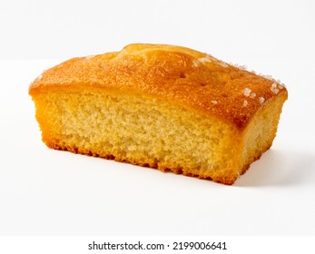 Madiera vanilla  loaf tin cake isolated on a white background