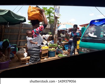 Madina, Accra, Ghana, May, 2018: Authentic Market Scene At Madina Bus Station