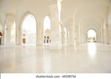 Madina mosque empty, conceptual indoor of oriental building. Fantastic background. Stock Photo