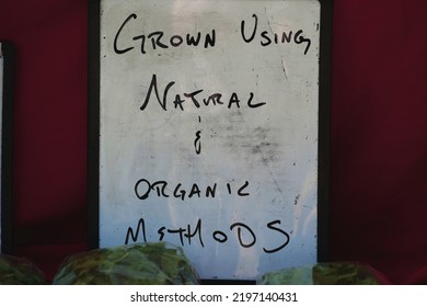  Madison, AL USA - July 2, 2022: Signs At A Local Farmers Market.                              