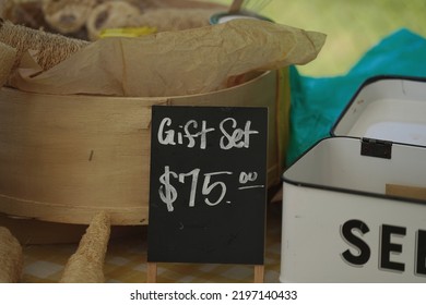  Madison, AL USA - July 2, 2022: Signs At A Local Farmers Market.                              