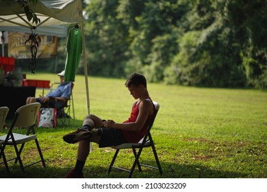 Madison, AL USA - July 24, 2021: Seller At A Local Farmers Market.                               