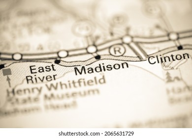 Madison. Connecticut. USA On A Geography Map