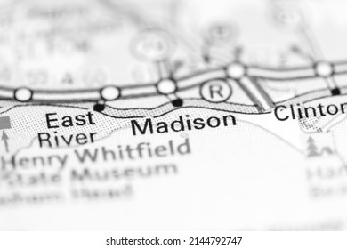 Madison. Connecticut. USA On A Geography Map