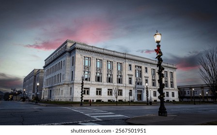 Madison county courthouse in Edwardsville, Illinois during early morning hours with street lights still on. - Powered by Shutterstock