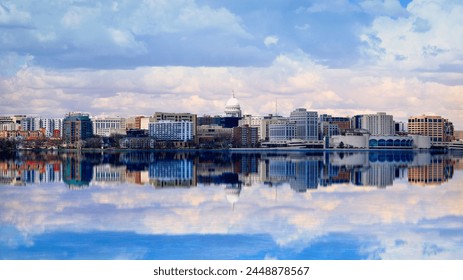 Madison Skyline and the Wisconsin State Capitol from Lake Monona, Madison, Wisconsin, USA - Powered by Shutterstock