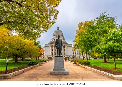 Madison, USA - October 19, 2019 : Wisconsin State Capitol view in Madison City of USA