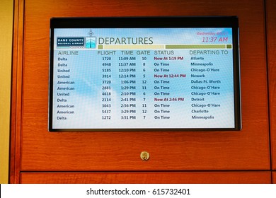 MADISON, WI -5 APR 2017- View Of The Dane County Regional Airport (MSN) Serving Madison, The Capital Of Wisconsin. MSN Serves American Airlines, Delta Air Lines, Frontier Airlines And United Airlines.