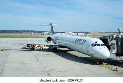 MADISON, WI -7 APR 2017- Airplanes From Delta Airlines (DL) At The Dane County Regional Airport (MSN) Serving Madison, The Capital Of Wisconsin. 