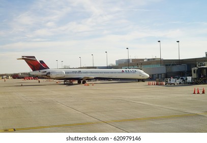 MADISON, WI -7 APR 2017- Airplanes From Delta Airlines (DL) At The Dane County Regional Airport (MSN) Serving Madison, The Capital Of Wisconsin. 