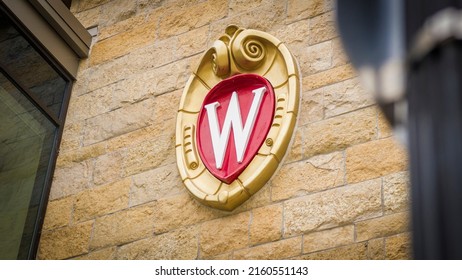 Madison, WI - May 24, 2022: University Of Wisconsin Badgers' W Logo On College Campus Building