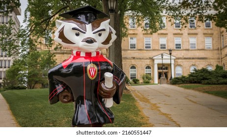 Madison, WI - May 24, 2022: Bucky Badger Graduation Statue At University Of Wisconsin College Campus