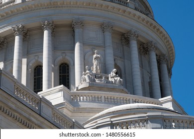 Madison, Wisconsin - 8 August 2019: 3 Female Statues On One Side Of The Wisconsin Capitol Rotunda