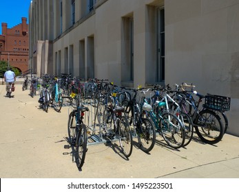 Madison, Wisconsin - 8 August 2019: Just A Few Bike Parked On The University Of Wisconsin Campus