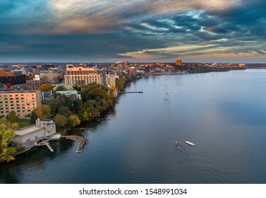 Madison Wisconsin Isthmus And Capital At Sunrise