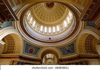 Madison, Wisconsin - July 10, 2017: Interior Of Wisconsin State Capital . The State Capitol Houses Both Chambers Of The Wisconsin Legislature Along With Wisconsin Supreme Court.