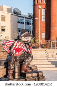 MADISON, WISCONSIN - MAY 07, 2018: A Sculpture Of Bucky Badger, Titled “Well Red” By Sculptor Douwe Blumberg And Glass Artist Dan Neil Barnes.