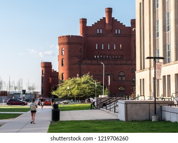 MADISON, WISCONSIN - MAY 07, 2018: Student Activity At The Library Mall Park At The University Of Wisconsin. 