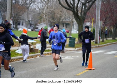 Madison, Wisconsin / USA - November 10th, 2019: Many runners and joggers throughout Wisconsin and the neighboring states came out to MADISON MARATHON PRESENTED BY SSM HEALTH.  - Shutterstock ID 1556892443