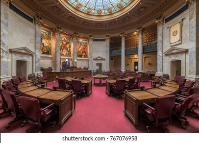 MADISON, WISCONSIN, USA: November 13, 2017:  Wisconsin State Senate Chamber In The Wisconsin State Capitol 