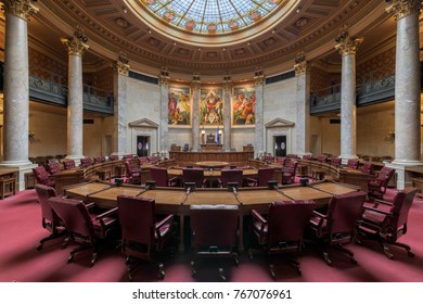 MADISON, WISCONSIN, USA: November 13, 2017:  Wisconsin State Senate Chamber In The Wisconsin State Capitol 