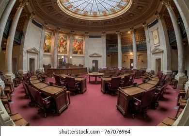 MADISON, WISCONSIN, USA: November 13, 2017:  Wisconsin State Senate Chamber In The Wisconsin State Capitol 