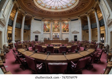 MADISON, WISCONSIN, USA: November 13, 2017:  Wisconsin State Senate Chamber In The Wisconsin State Capitol 