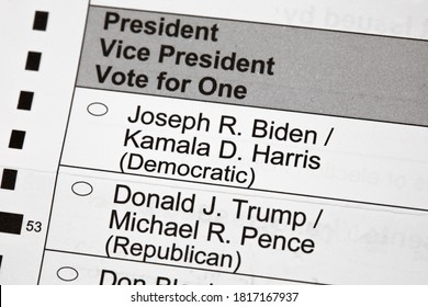 Madison, Wisconsin / USA - September 17 2020: An Unmarked 2020 Presidential Election Voting Ballot Up Close.