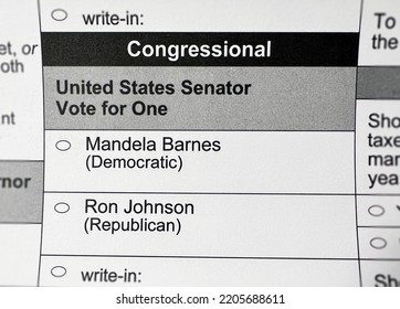 Madison, Wisconsin USA - September 23 2022: An Unmarked 2022 Wisconsin Senate Election Voting Ballot Up Close.