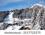 Madonna Di Campiglio ski resort, Trentino, Italy. Dolomite mountains in the snow.