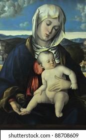 Madonna And Infant Jesus In An Italian Rennaissance Oil Painting