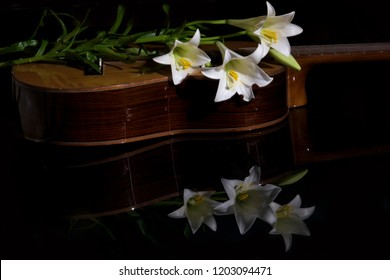 Madonna Lily Flower & Wooden Guita.