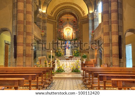 Madonna Moretta Catholic church interior view in Alba, Northern Italy.