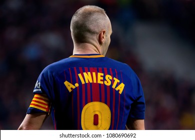 MADRID - APR 21: Andres Iniesta Plays At The Copa Del Rey Final Match Between Sevilla FC And FC Barcelona At Wanda Metropolitano Stadium On April 21, 2018 In Madrid, Spain.