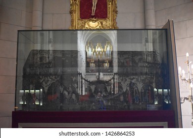 MADRID, COMMUNITY OF MADRID, SPAIN - JUNE, 16TH, 2019: View Of The Thirteenth Century Ark Of Saint Isidore The Laborer In The Interior Of The Almudena Cathedral (Catedral De La Almudena) In Madrid